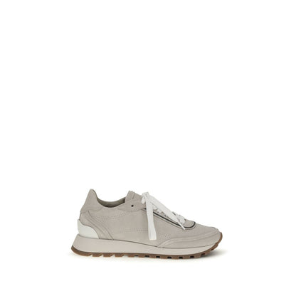 Brunello Cucinelli Gray Calf Leather Bos Taurus Athletic Sneakers