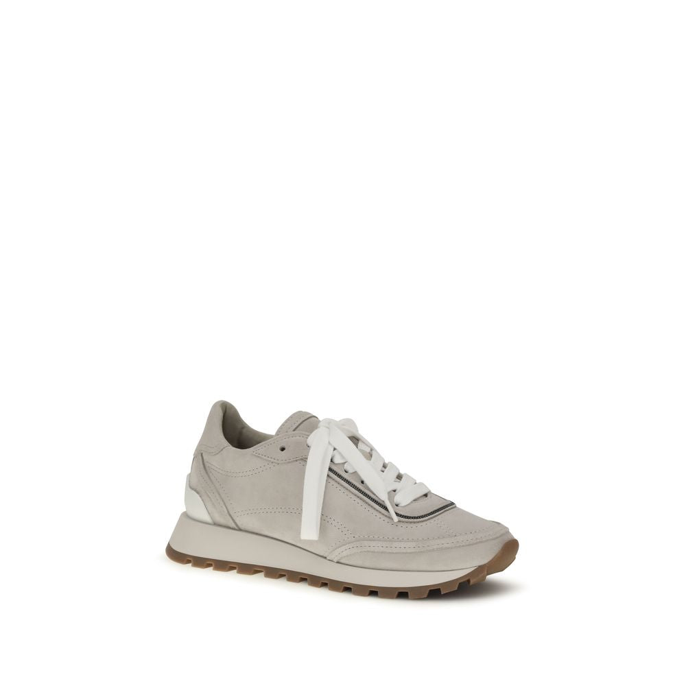Brunello Cucinelli Gray Calf Leather Bos Taurus Athletic Sneakers