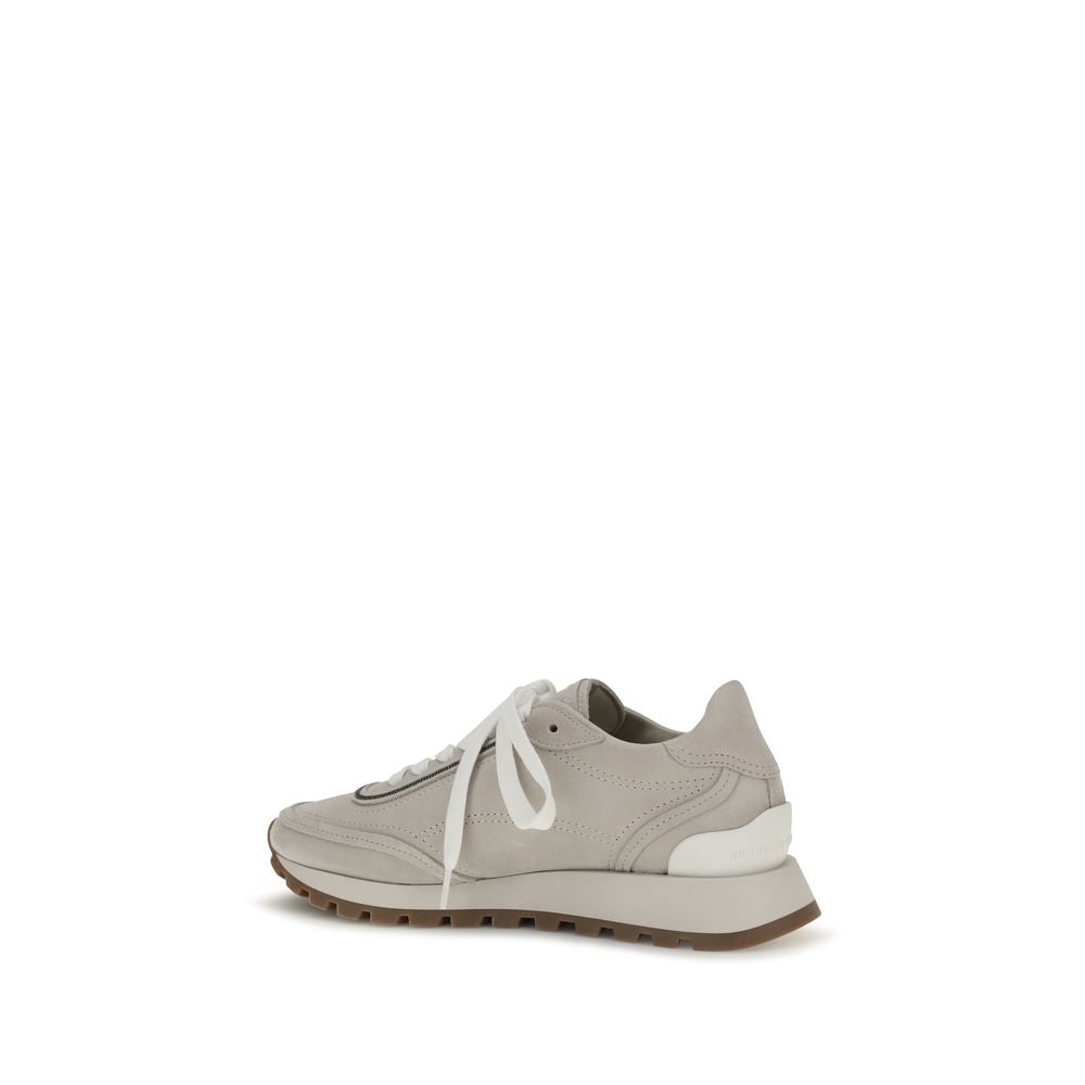 Brunello Cucinelli Gray Calf Leather Bos Taurus Athletic Sneakers