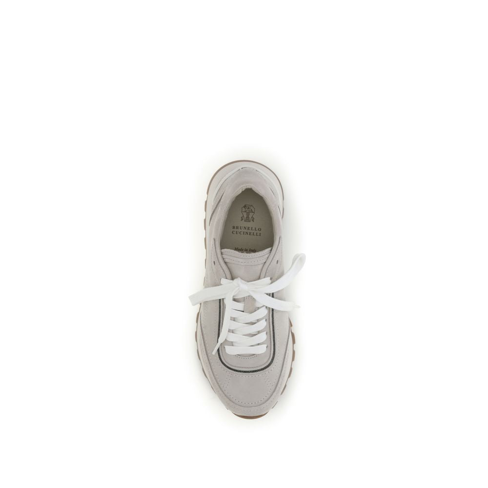 Brunello Cucinelli Gray Calf Leather Bos Taurus Athletic Sneakers