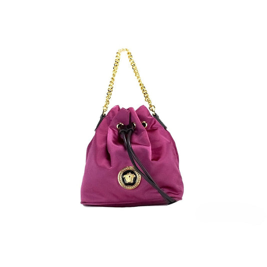 Versace Small Dahlia Nylon Medusa Pendant Bucket Chain Crossbody Bag Purse