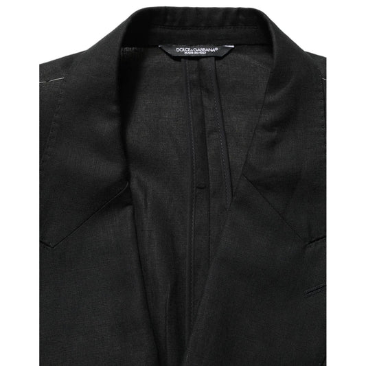 Dolce & Gabbana Black Linen Slim Fit Formal 2 Piece Suit