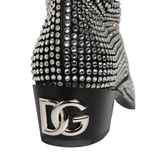 Dolce & Gabbana Black Crystal Embellished Ankle Boots Shoes