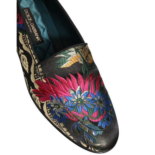 Dolce & Gabbana Black Jacquard Floral Loafers Men Dress Shoes