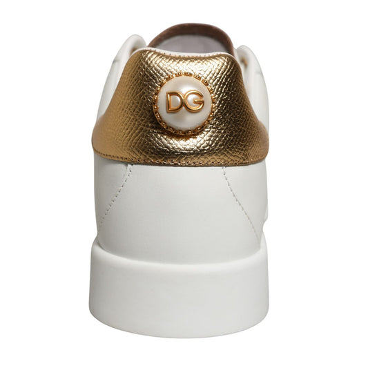 Dolce & Gabbana White Gold Embellished Low Top Sneakers Shoes