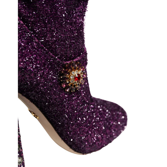 Dolce & Gabbana Purple Crystal Lurex Fantasy Boots Shoes