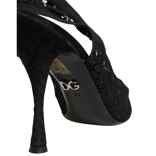 Dolce & Gabbana Black Lace Pointed Toe Slingback Pumps Shoes