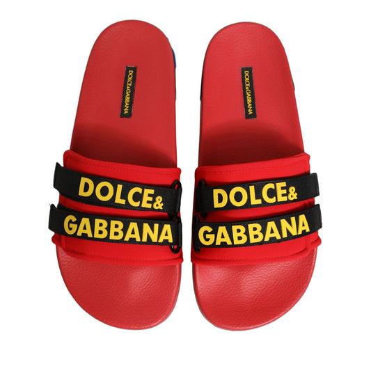 Dolce & Gabbana Red Neoprene Slides Flats Beachwear Shoes