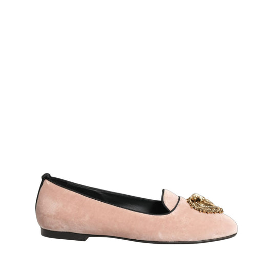 Dolce & Gabbana Pink Velvet Devotion Loafers Flats Shoes