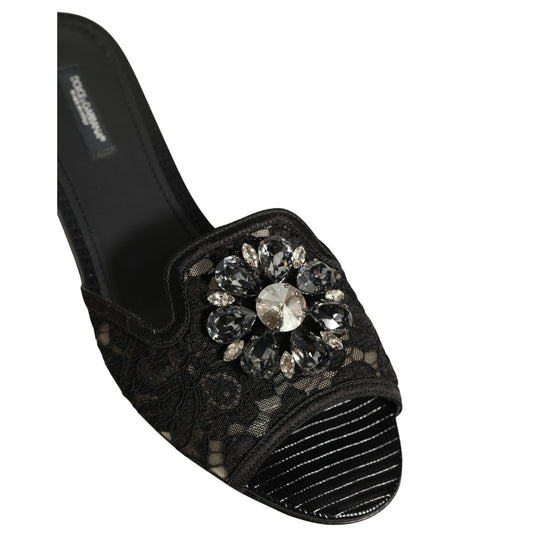 Dolce & Gabbana Black Devotion Lace Flats Slip On Shoes