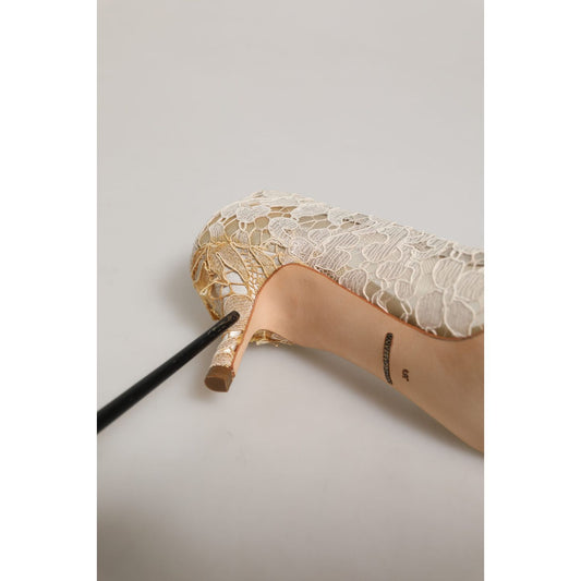 Dolce & Gabbana White Taormina Lace Crystal Pumps Shoes
