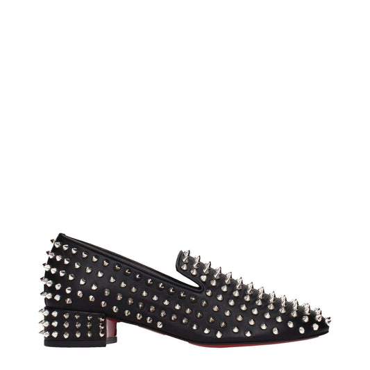 Christian Louboutin Black Leather Slip-On Loafers