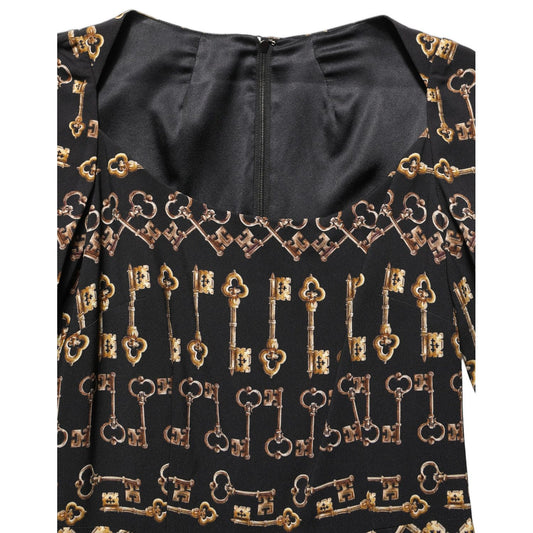 Dolce & Gabbana Black Key Print Long Sleeves Sheath Midi Dress