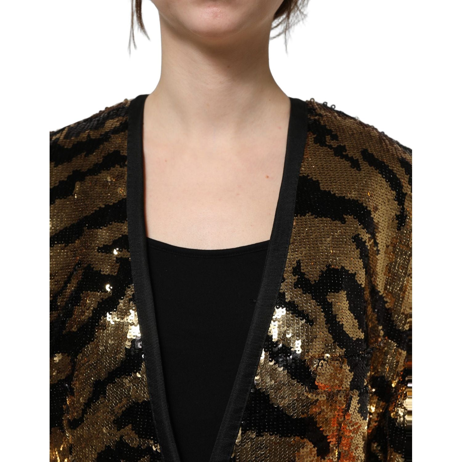 Dolce & Gabbana Black Gold Sequin Tiger Stripe Blazer Jacket