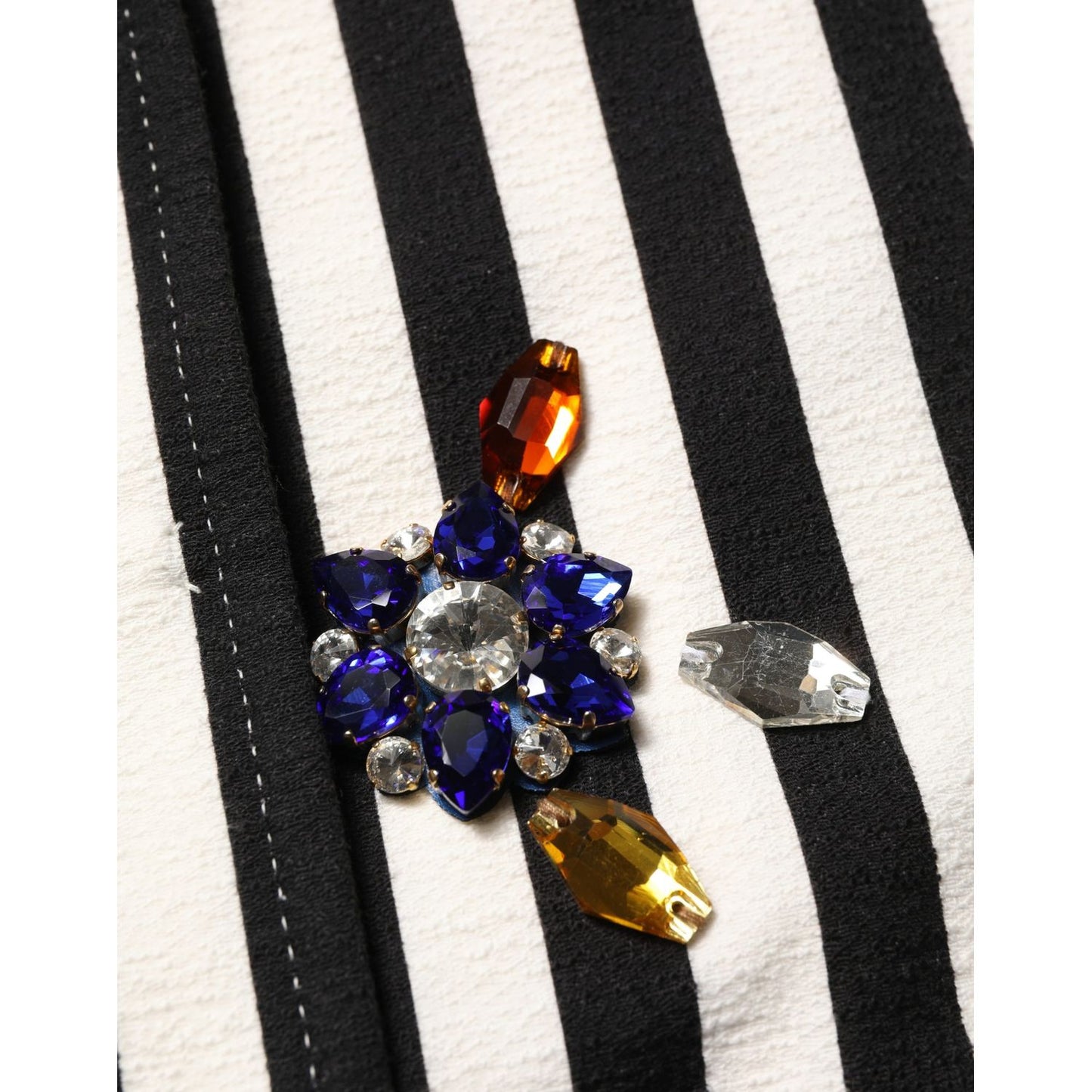 Dolce & Gabbana Black White Striped Embellished Coat Jacket