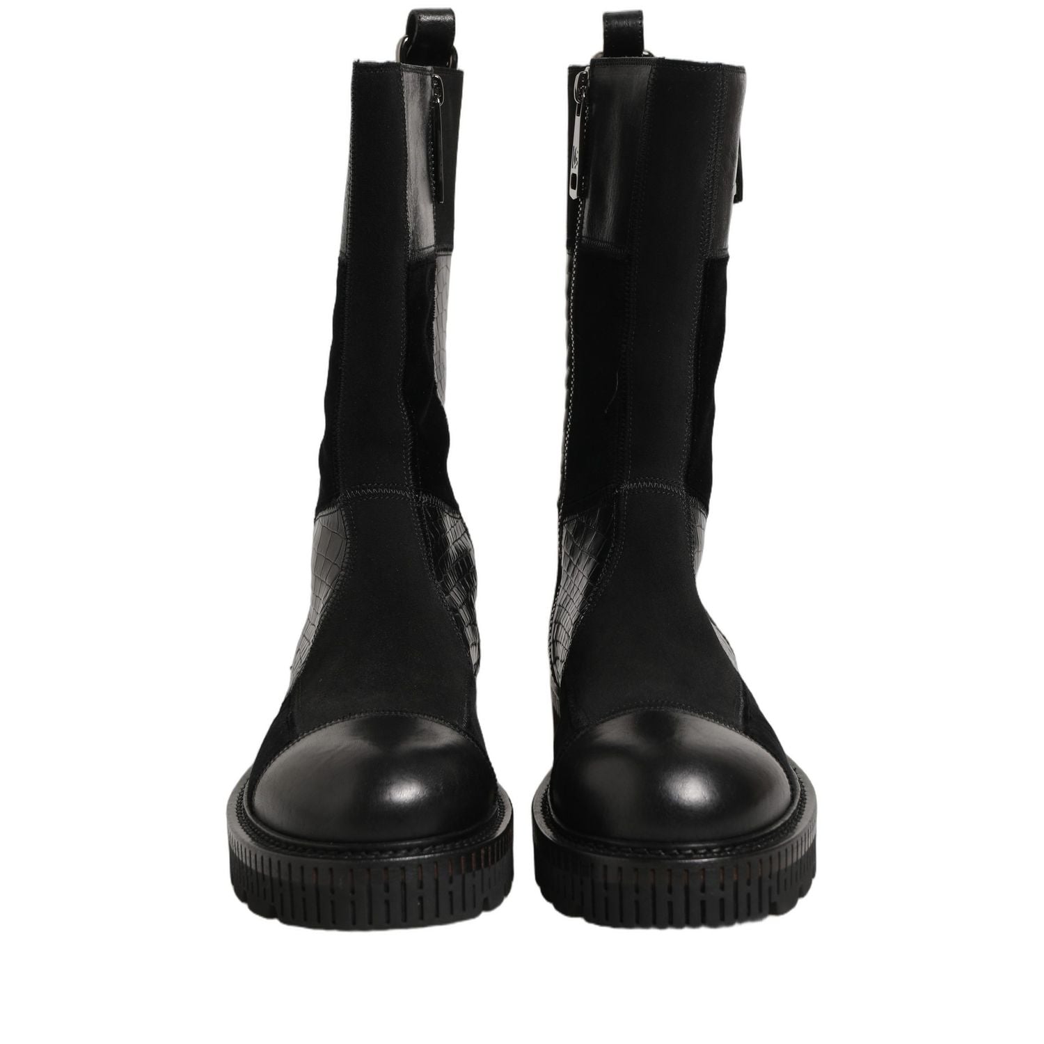 Dolce & Gabbana Black Patchwork Leather Mid Calf Boots Shoes