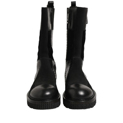 Dolce & Gabbana Black Patchwork Leather Mid Calf Boots Shoes