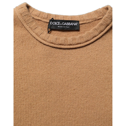 Dolce & Gabbana Brown Wool Short Sleeves Cropped Blouse Top