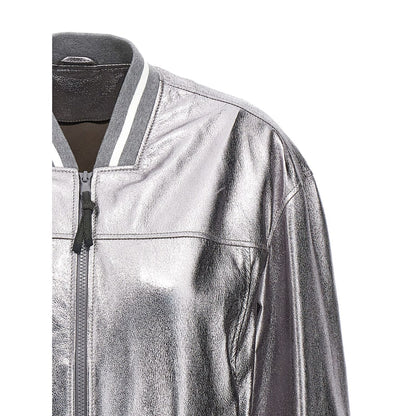 Brunello Cucinelli Silver Leather Bomber