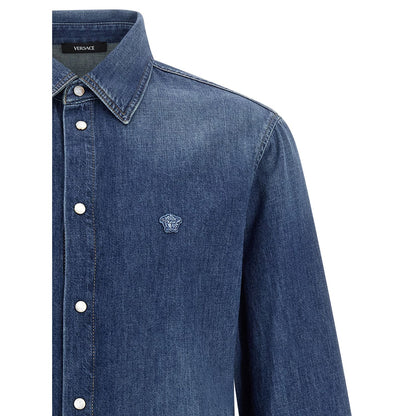 Versace Blue Cotton Blouse