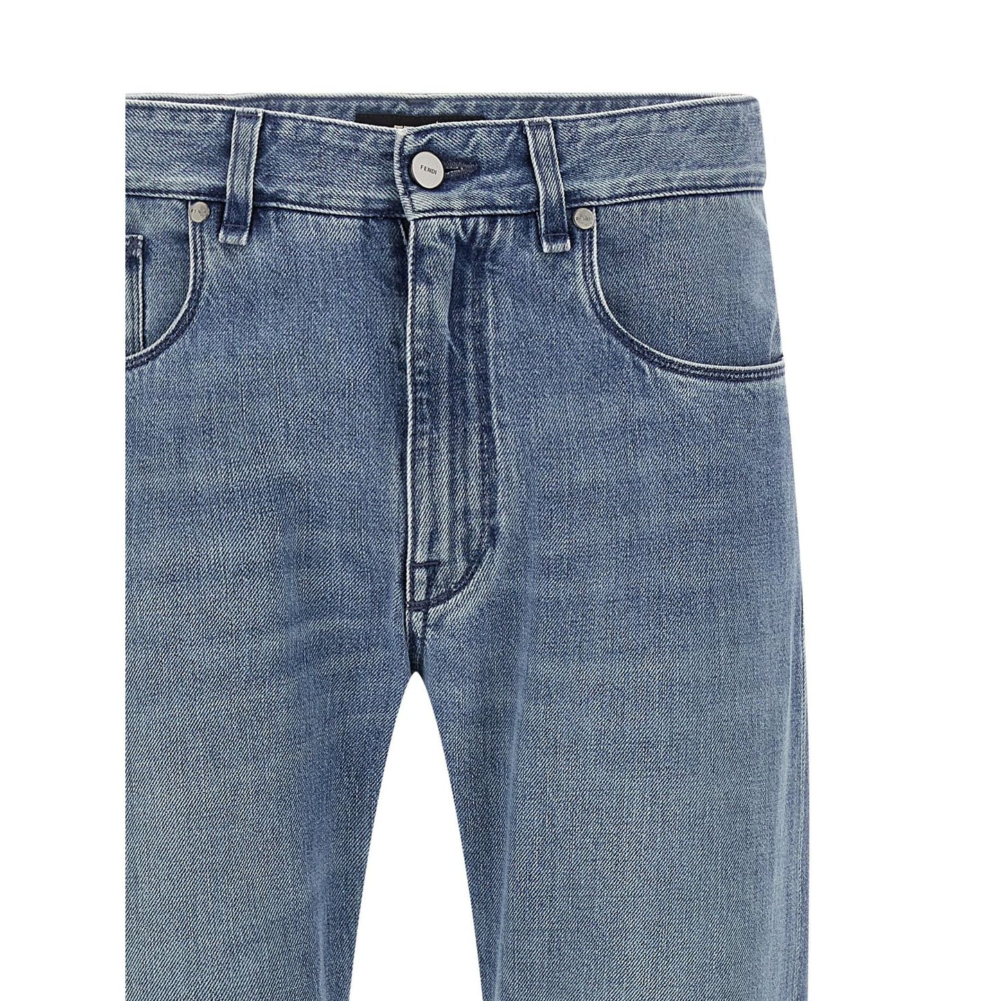 Fendi Blue Cotton Straight-Leg Jeans