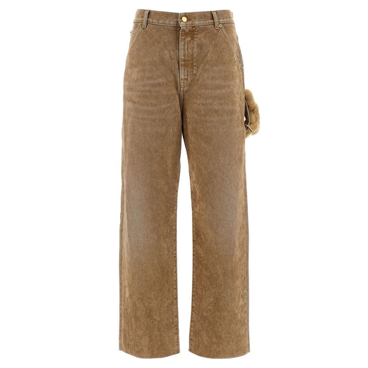 Darkpark Beige Cotton Straight-Leg Jeans
