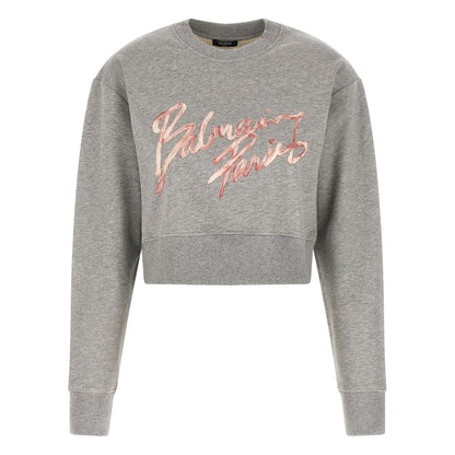 Balmain Gray Cotton Sweatshirt