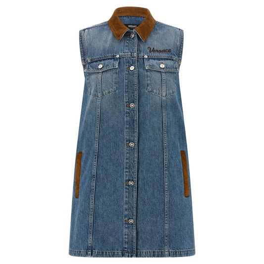 Versace Blue Cotton Short Dress