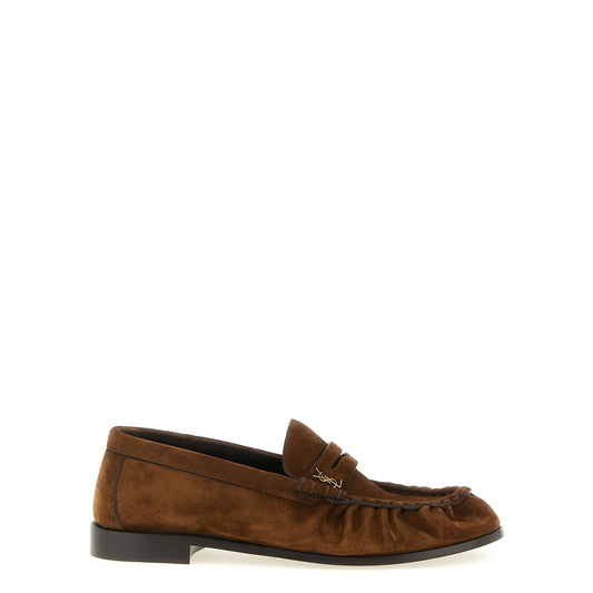 Saint Laurent Brown Calfskin Slip-On Loafers
