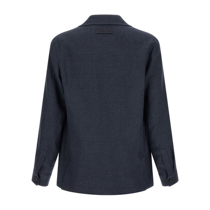 ZEGNA Blue Linen Full-Length Jacket