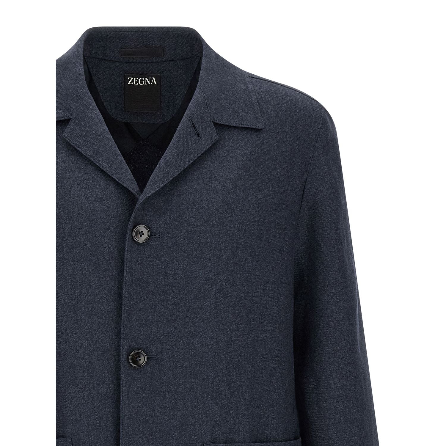 ZEGNA Blue Linen Full-Length Jacket