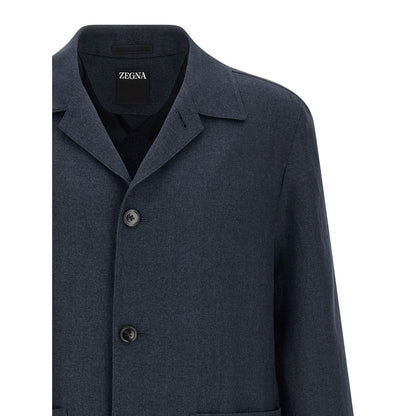 ZEGNA Blue Linen Full-Length Jacket
