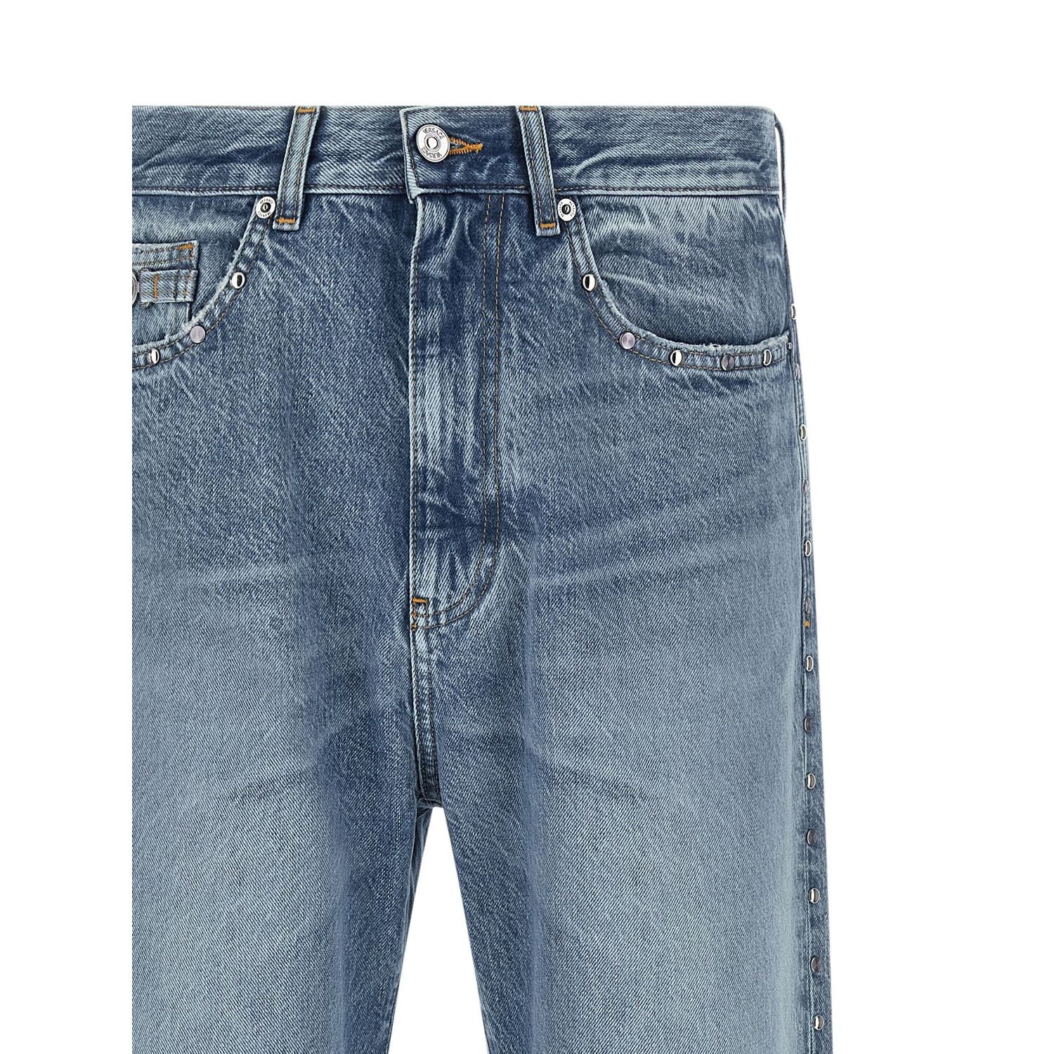 Versace Blue Cotton Straight-Leg Jeans