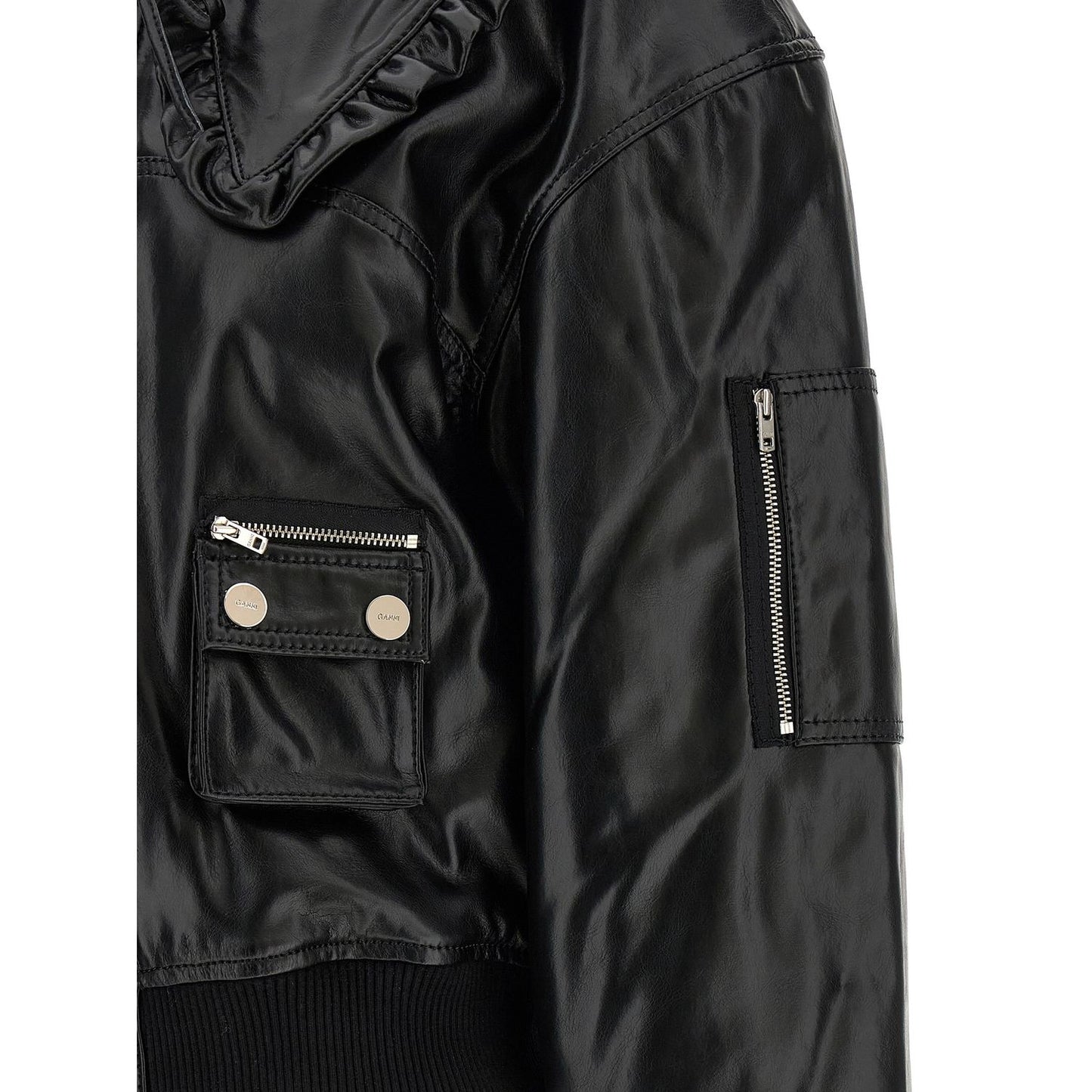 Ganni Black Leather Bomber
