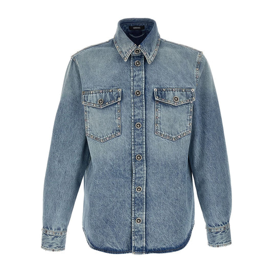 Versace Blue Cotton Blouse