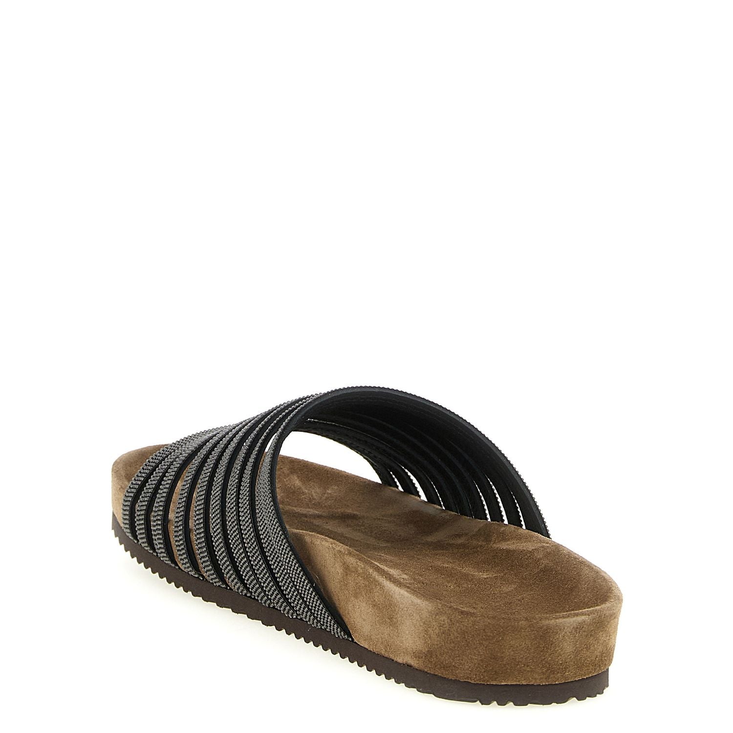 Brunello Cucinelli Black Lamb Leather Slides