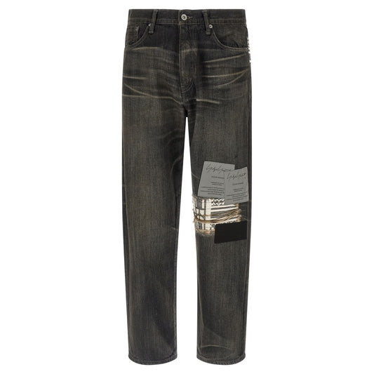 Yohji Yamamoto Black Cotton Tapered Jeans