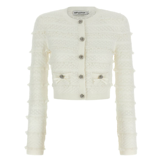 Self-Portrait White Viscose Cardigan