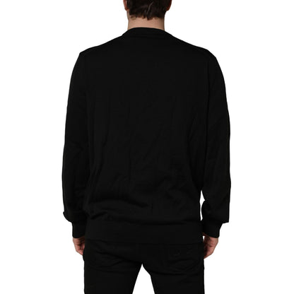 Dolce & Gabbana Black Graphic Logo Crew Neck Wool Pullover Sweater