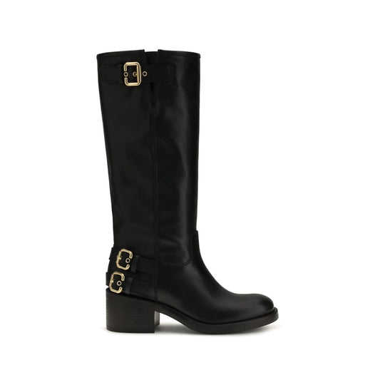 Chloé Black Calf Leather Bos Taurus Flat Boots