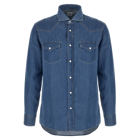 Brunello Cucinelli Blue Cotton Blouse