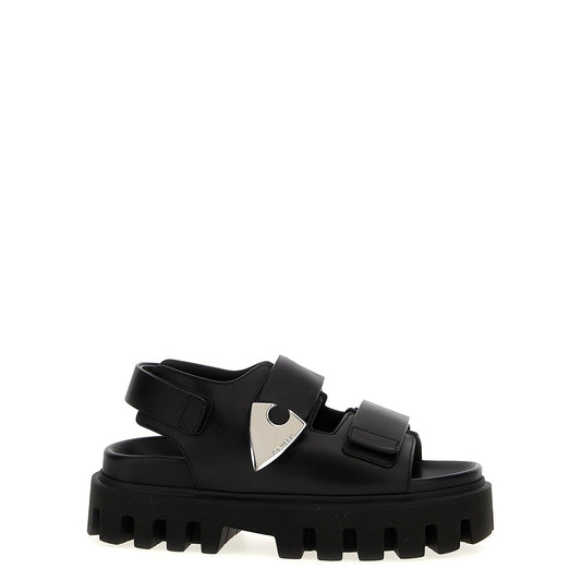 Alexander McQueen Black Calf Leather Bos Taurus Flat Sandals