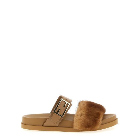Fendi Brown Leather Slides
