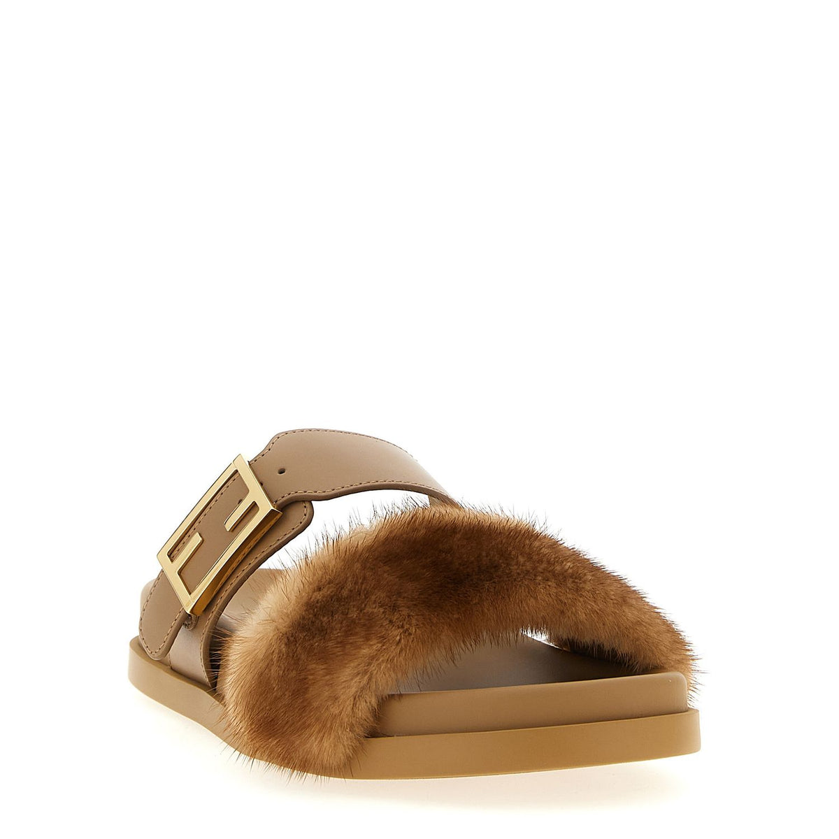 Fendi Brown Leather Slides