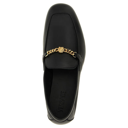 Versace Black Calfskin Slip-On Loafers