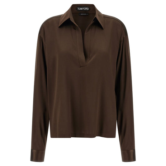 Tom Ford Brown Silk Polo Shirt