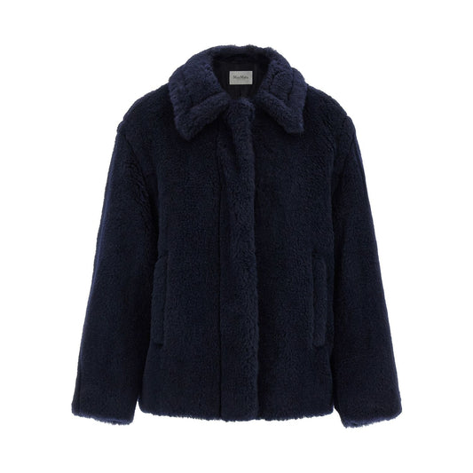 Max Mara Blue Alpaca Leather Coat