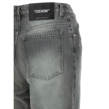 Off-White Gray Cotton Straight-Leg Jeans