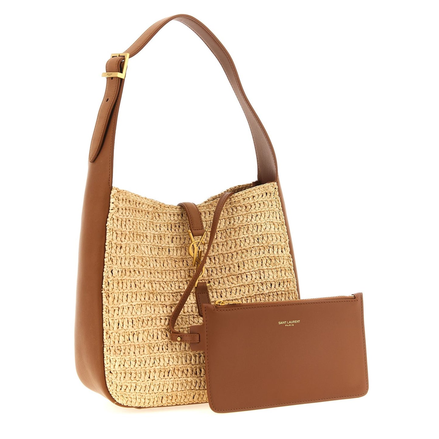 Saint Laurent Beige Raffia Shoulder Bag