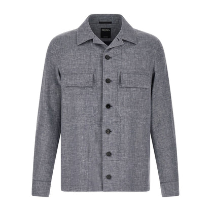 ZEGNA Blue Linen Blouse